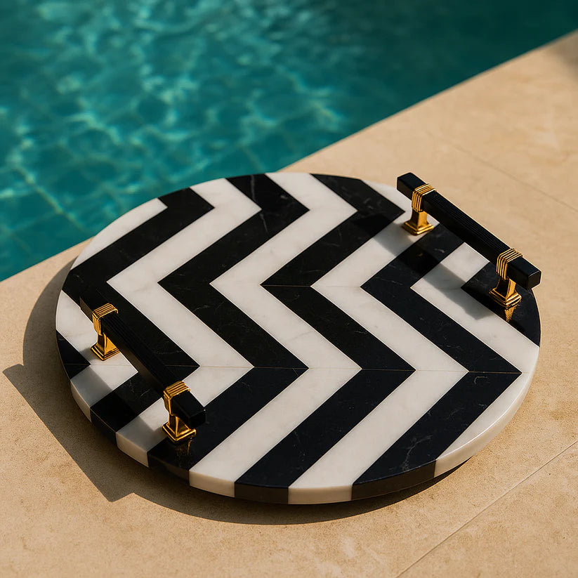 
                      
                        Black Chevron Marble Round Platter – Luxury Serving Tray for GCC Homes & Gifting
                      
                    