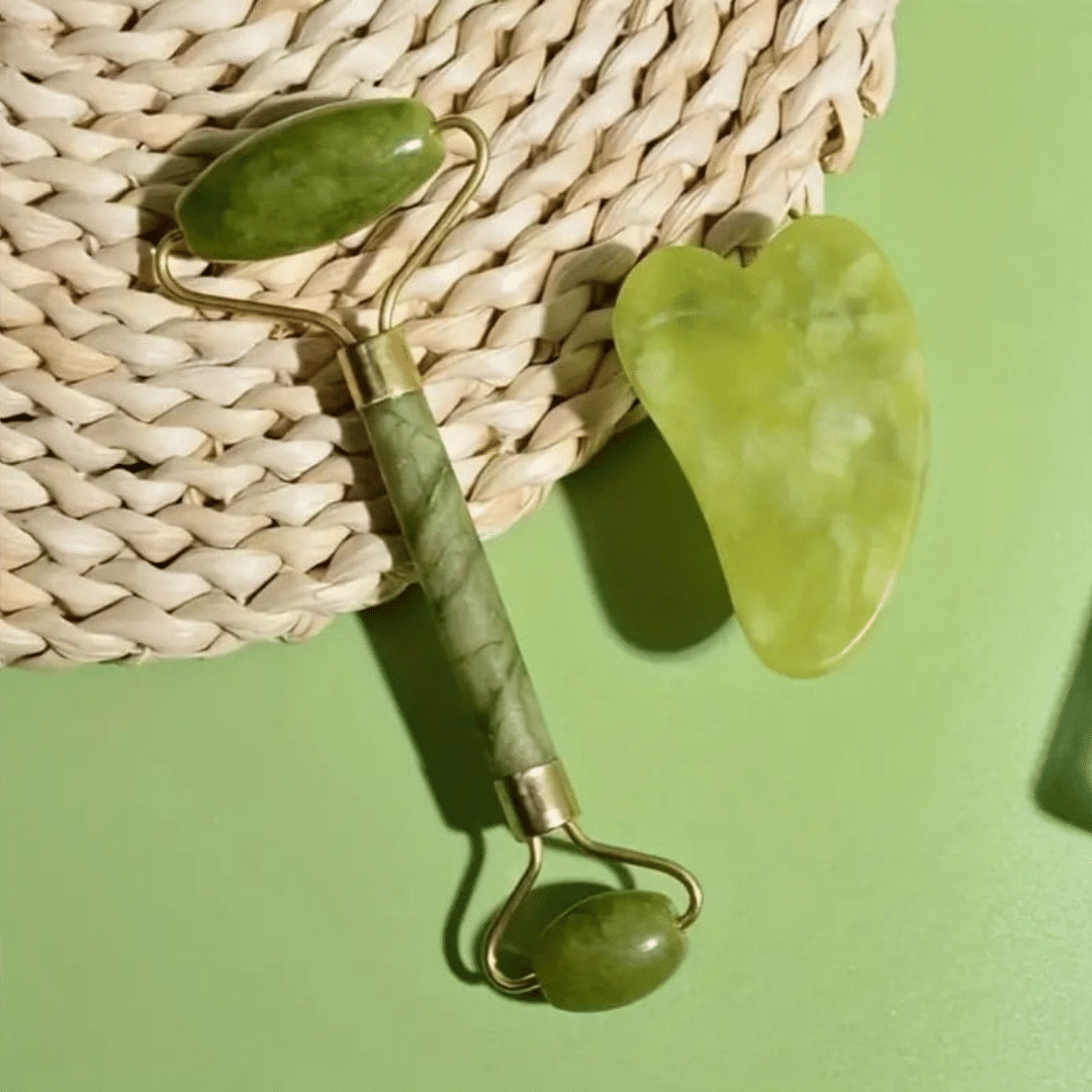 Marble Face Roller & Guasha Stone - Facial Massage & Skincare Set