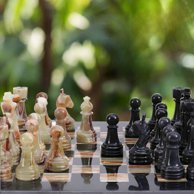Grandiose Gameplay: Black & Onyx Marble Chess Set