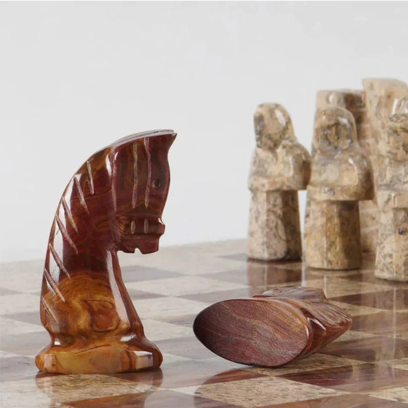 
                      
                        Limited Edition Handcrafted Coral & Red Marble Chess Set with Antique Pieces
                      
                    
