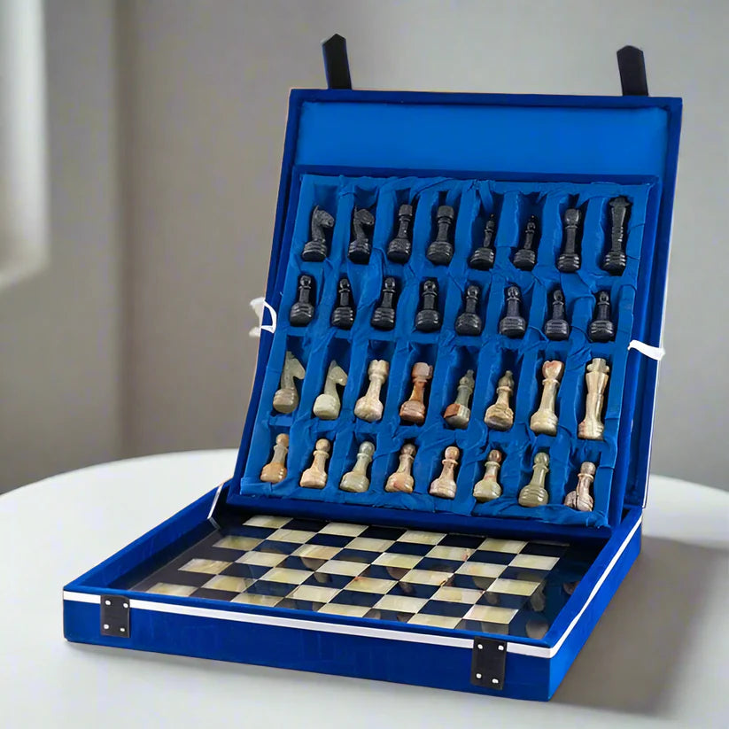 Grandiose Gameplay: Black & Onyx Marble Chess Set