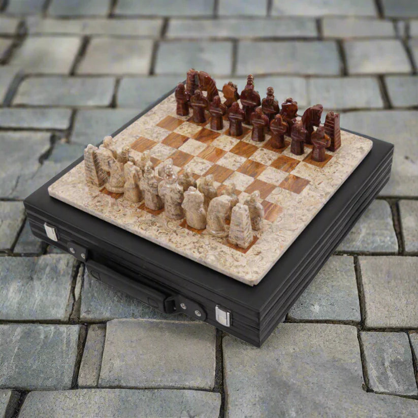 
                      
                        Limited Edition Handcrafted Coral & Red Marble Chess Set with Antique Pieces
                      
                    