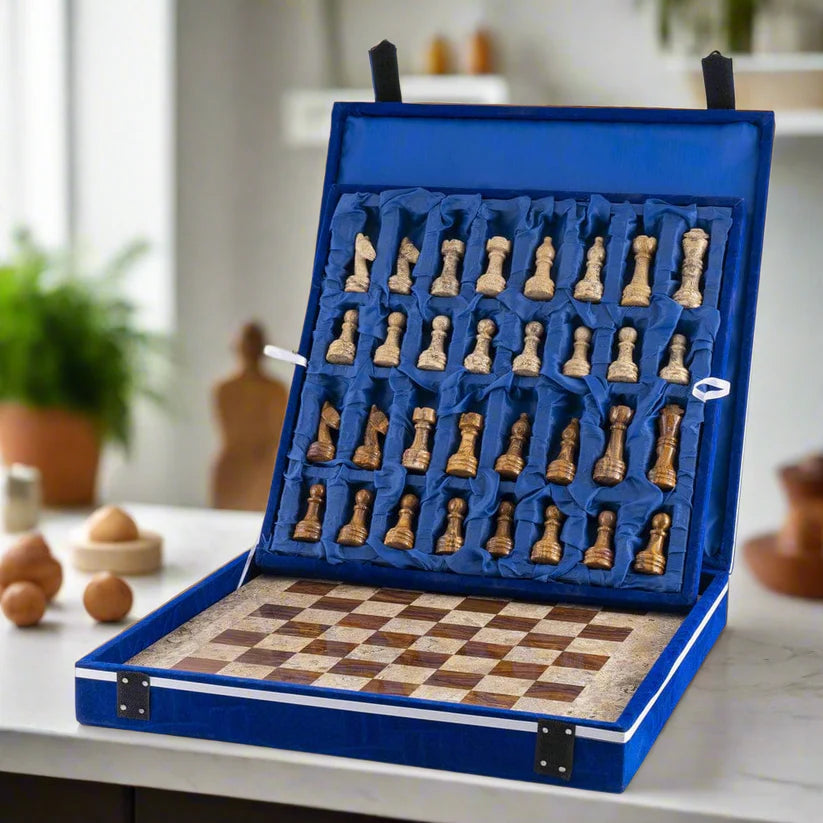 Warm and Inviting: Coral & Brown Marble Chess Set