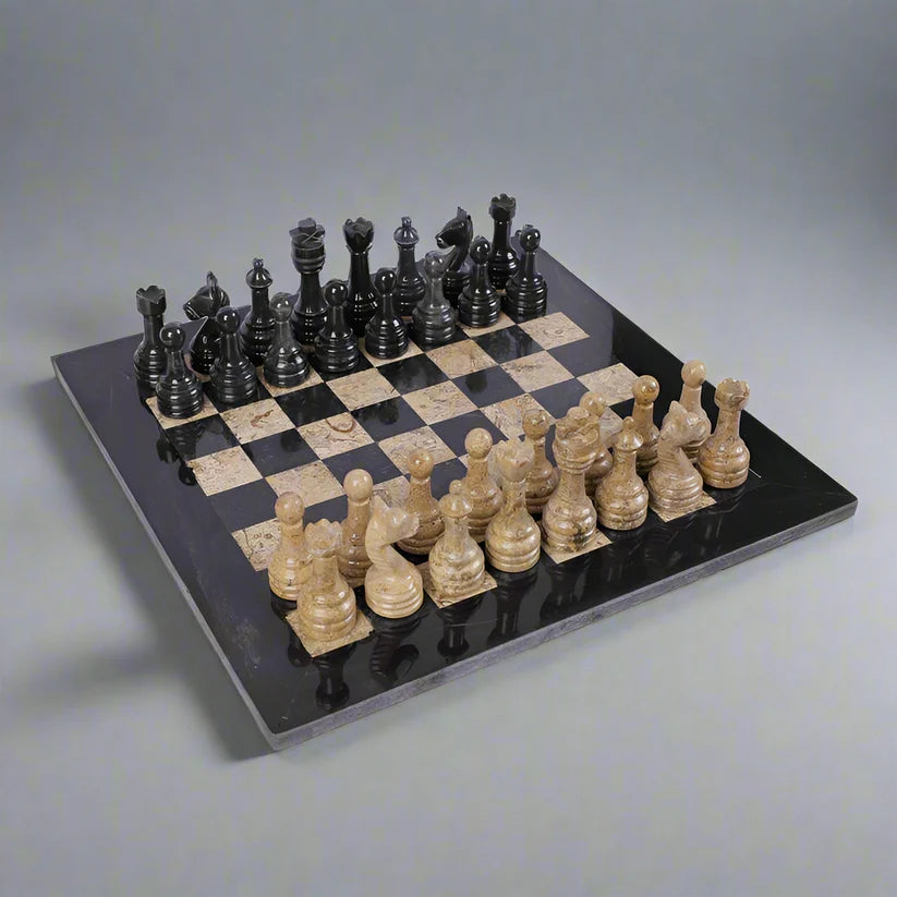 Bold & Beautiful: Black & Coral Marble Chess Set