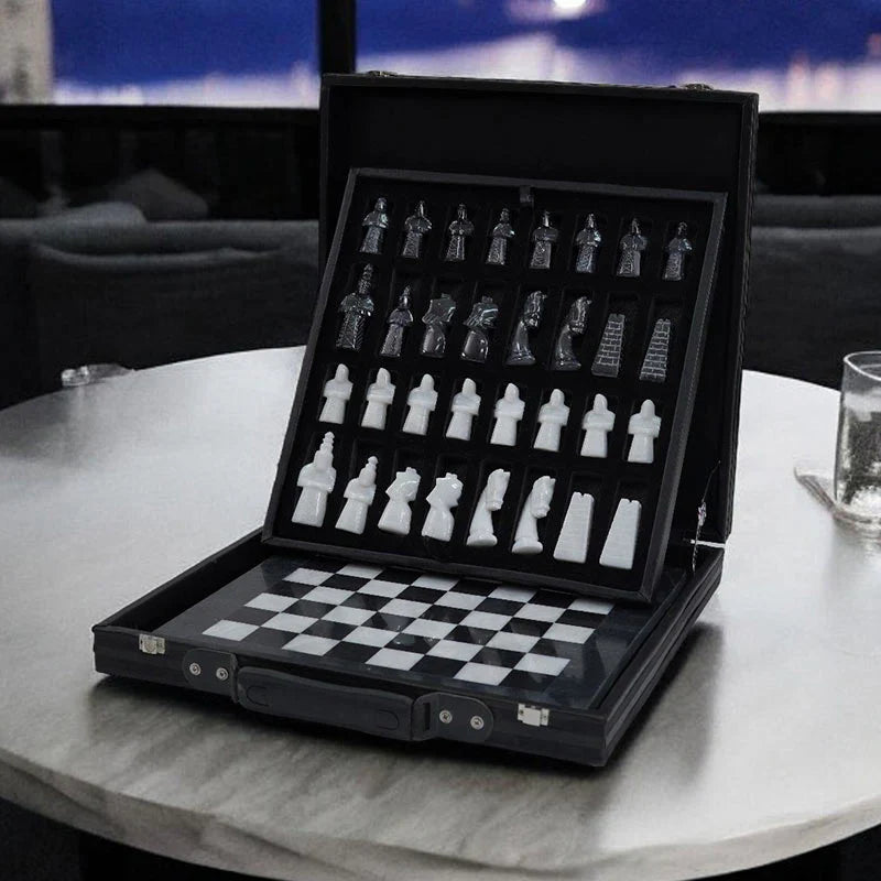 
                      
                        Limited Edition Handcrafted Black & White Marble Chess Set with Antique Pieces
                      
                    