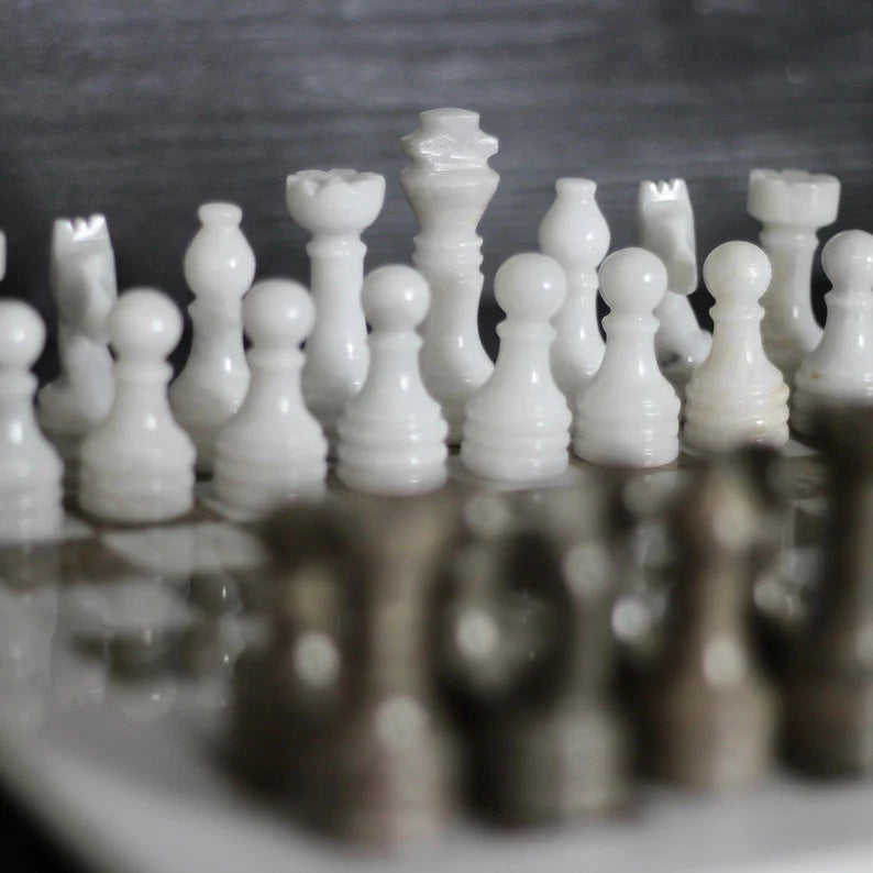 
                      
                        Serene Serenity: White & Gray Marble Chess Set
                      
                    