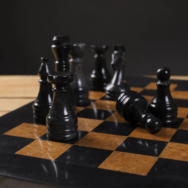 
                      
                        Luxurious Serenity: Black & Golden Marble Chess Set
                      
                    