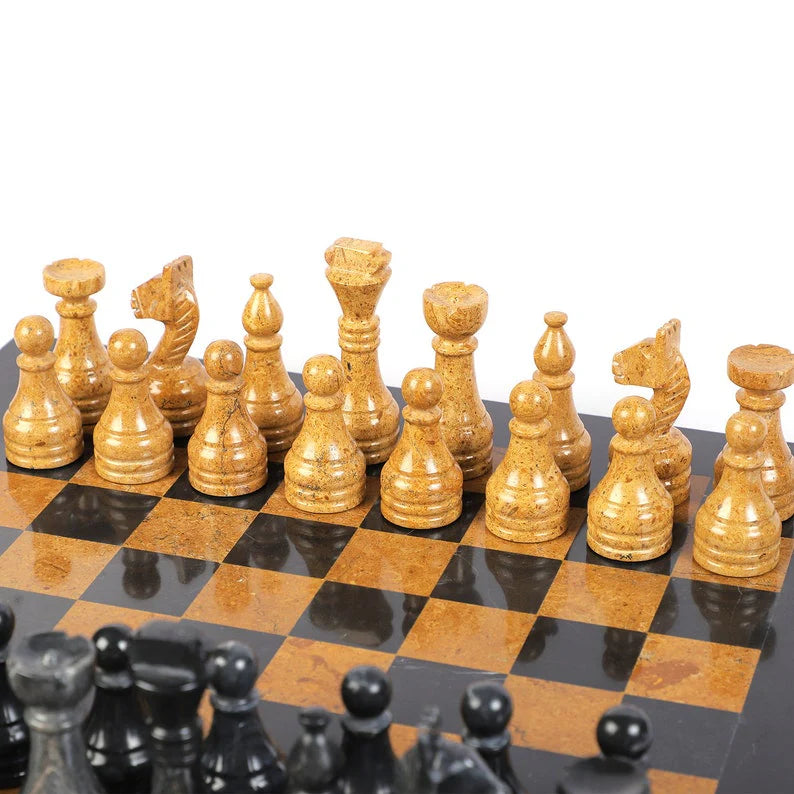 
                      
                        Luxurious Serenity: Black & Golden Marble Chess Set
                      
                    