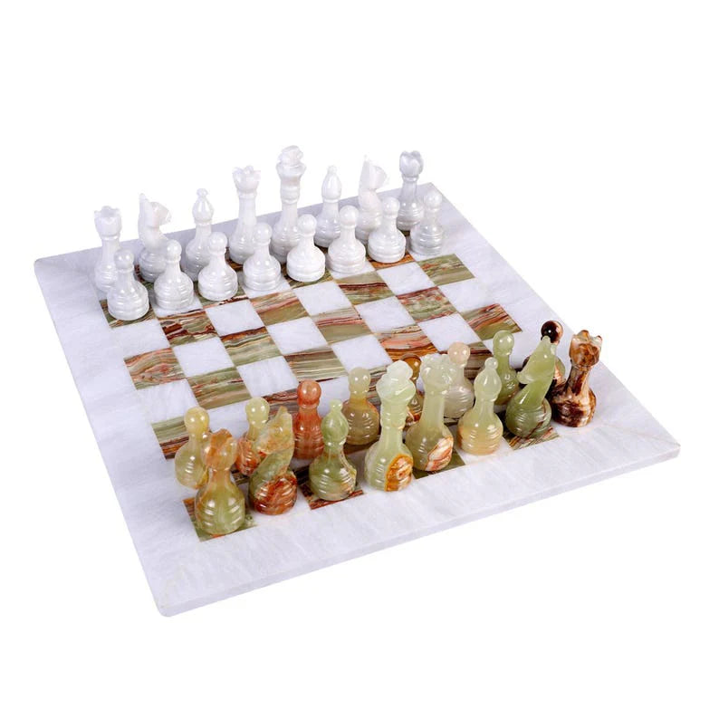 
                      
                        Luxurious and Timeless: White & Onyx Marble Chess Set
                      
                    
