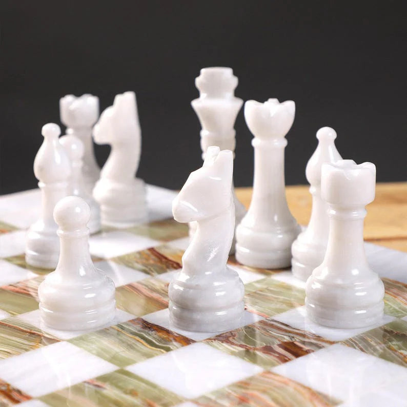 
                      
                        Luxurious and Timeless: White & Onyx Marble Chess Set
                      
                    