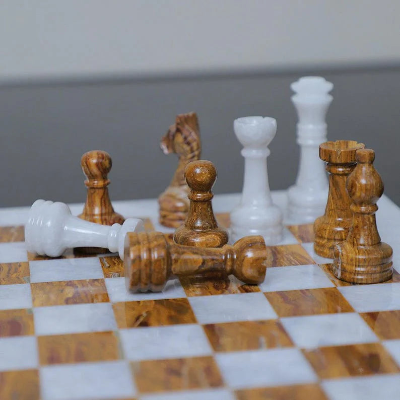 
                      
                        Bold and Dramatic: White & Brown Marble Chess Set
                      
                    