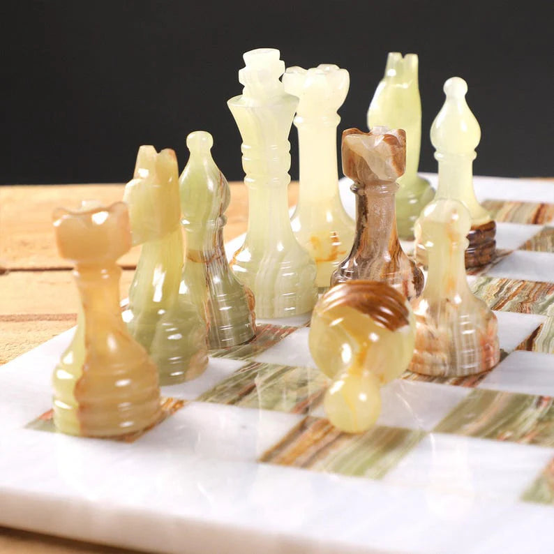 Luxurious and Timeless: White & Onyx Marble Chess Set